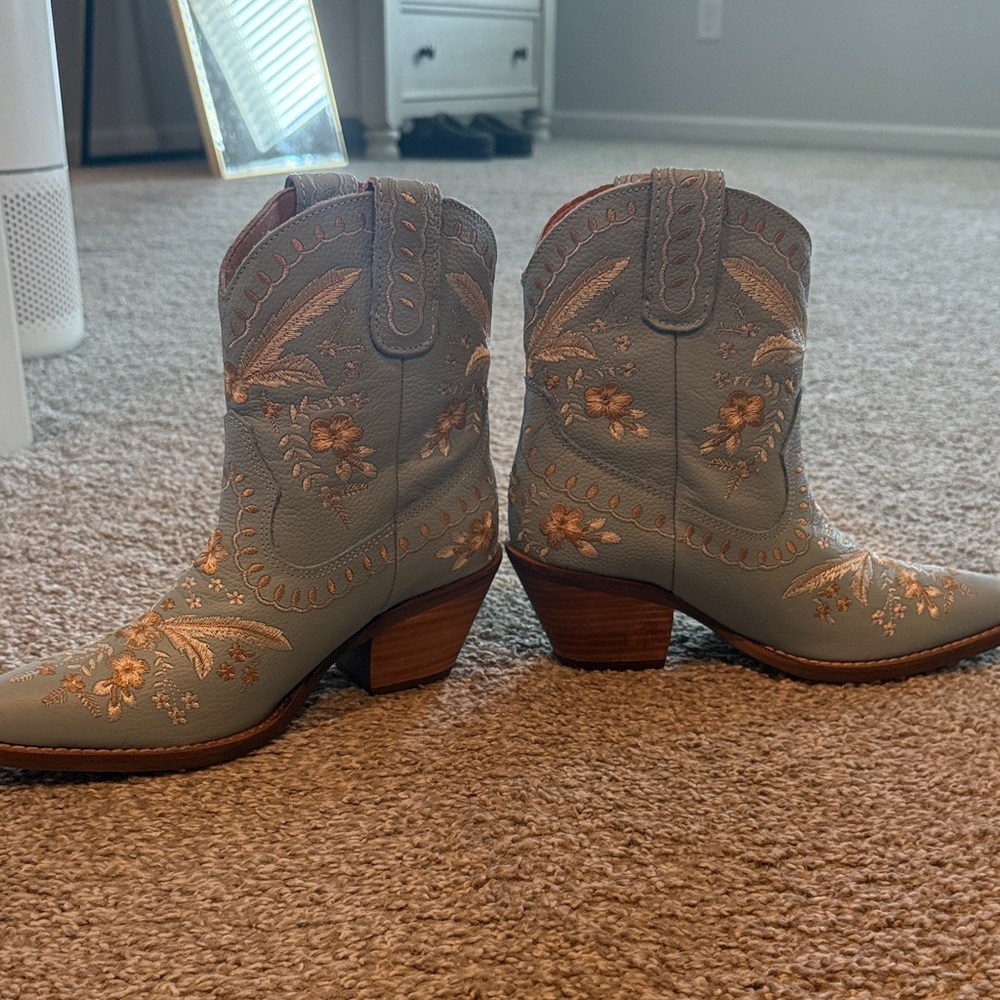 Dingo Light Blue Embroidered Ankle Boots - Picture 3 of 5